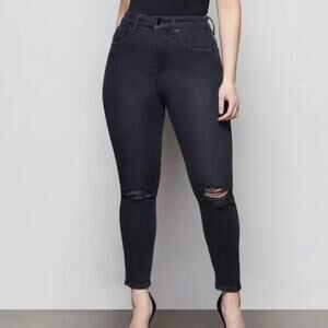 Good American Black Good Curve Jeans Distressed Knee Size 22